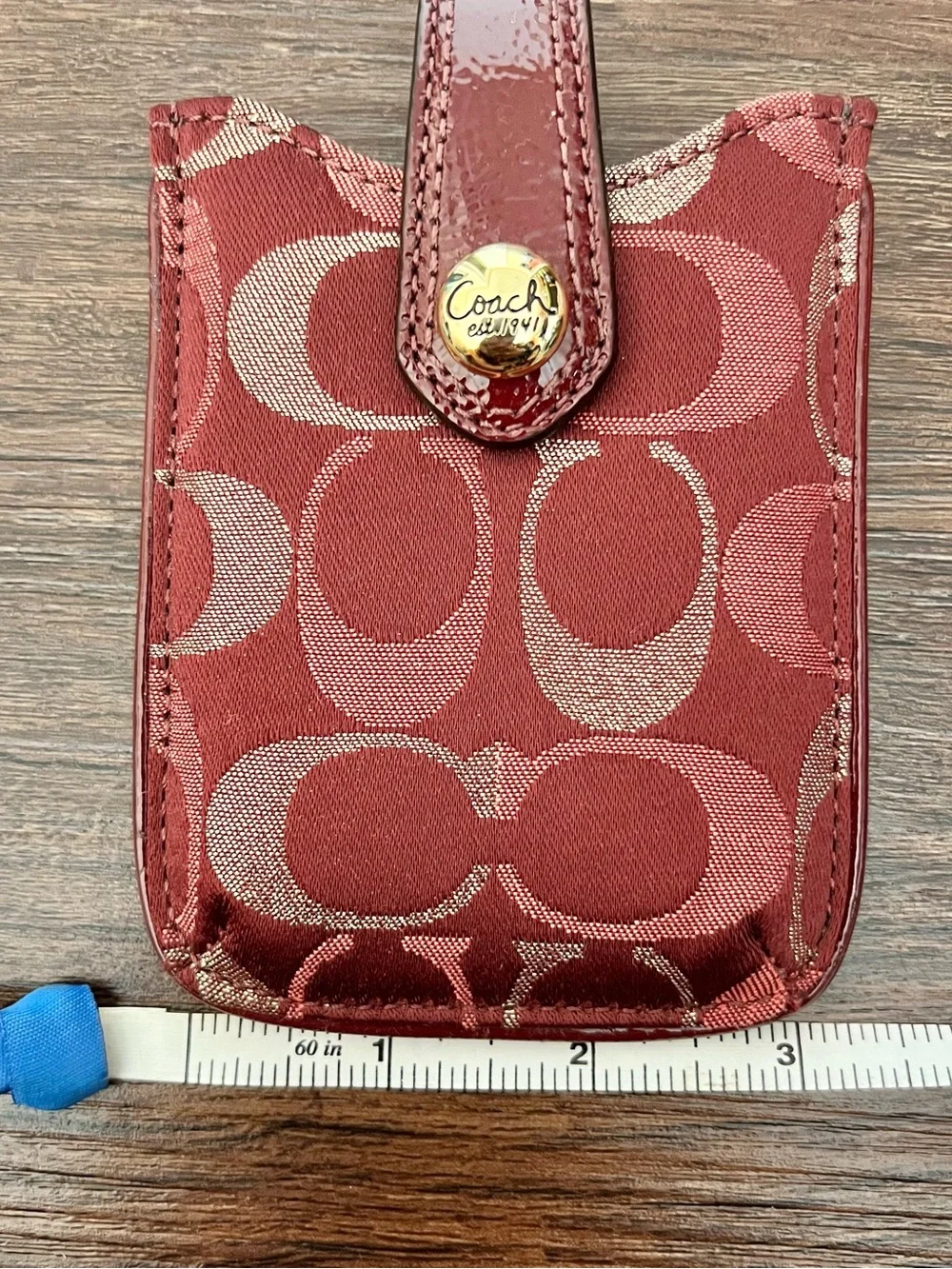 Coach Burgundy Signature Jacquard Phone Sleeve with Snap